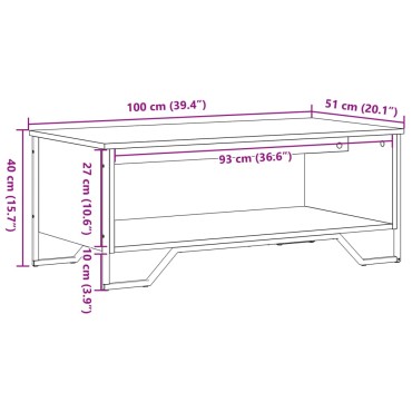 vidaXL Τραπεζάκι Σαλονιού Καπνιστή Δρυς 100x51x40cm Επεξεργασμ. Ξύλο 1 τεμ.