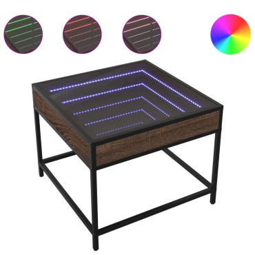 vidaXL Τραπεζάκι Σαλονιού Άπειρο Φως LED Καφέ Δρυς 50x50x41cm 1 τεμ.