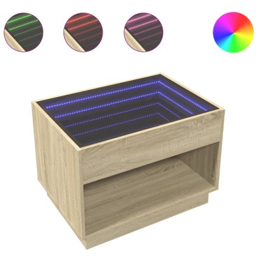 vidaXL Τραπεζάκι Σαλονιού Άπειρο Φως LED Sonoma Δρυς 70x50x50cm 1 τεμ.