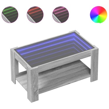 vidaXL Τραπεζάκι Σαλονιού με LED Γκρι 93x53x45cm Επεξεργασμένο Ξύλο 1 τεμ.