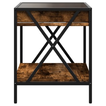 vidaXL Κομοδίνο Άπειρο Φως LED Καπνιστή Δρυς 40x40x49cm 1 τεμ.