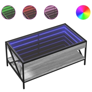 vidaXL Τραπεζάκι Σαλονιού Άπειρο Φως LED Γκρι Sonoma 90x50x38cm 1 τεμ.