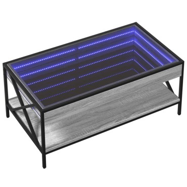 vidaXL Τραπεζάκι Σαλονιού Άπειρο Φως LED Γκρι Sonoma 90x50x38cm 1 τεμ.