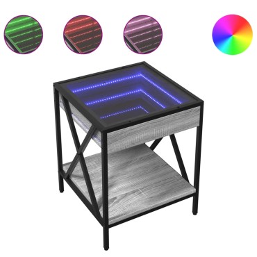 vidaXL Τραπεζάκι Άπειρο Φως LED Γκρι Sonoma 40x40x50cm 1 τεμ.