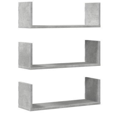 vidaXL Ραφιέρες Τοίχου 3 τεμ. Γκρι Σκυρ. 58x18x18cm Επεξεργ. Ξύλο