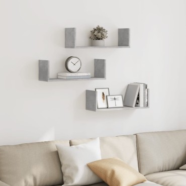 vidaXL Ραφιέρες Τοίχου 3 τεμ. Γκρι Σκυρ. 58x18x18cm Επεξεργ. Ξύλο