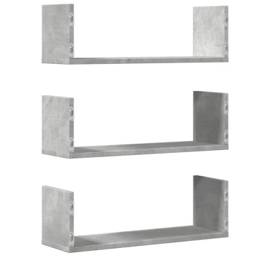 vidaXL Ραφιέρες Τοίχου 3 τεμ. Γκρι Σκυρ. 58x18x18cm Επεξεργ. Ξύλο