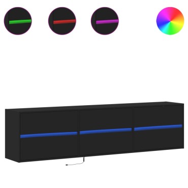 vidaXL Έπιπλο Τοίχου Τηλεόρασης με LED Μαύρο 180x31x45cm