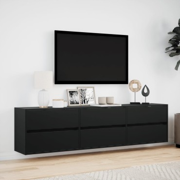 vidaXL Έπιπλο Τοίχου Τηλεόρασης με LED Μαύρο 180x31x45cm