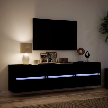 vidaXL Έπιπλο Τοίχου Τηλεόρασης με LED Μαύρο 180x31x45cm