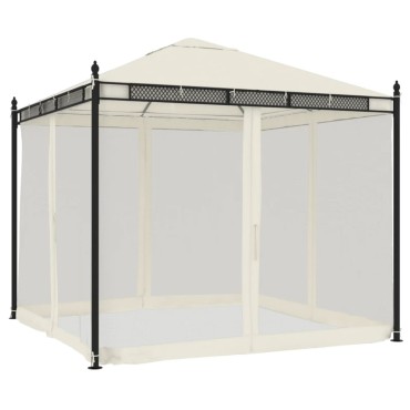 vidaXL Κιόσκι με Τοίχους από Δίχτυ Κρεμ 2,93x2,93 μ. από Ατσάλι