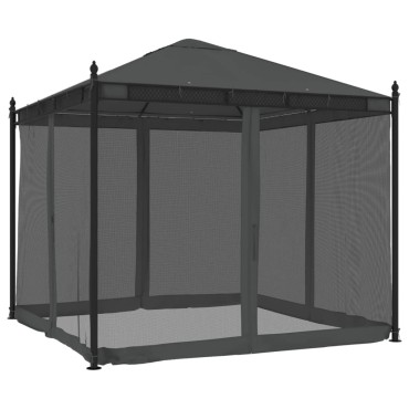 vidaXL Κιόσκι με Τοίχους από Δίχτυ Ανθρακί 2,93x2,93 μ. από Ατσάλι