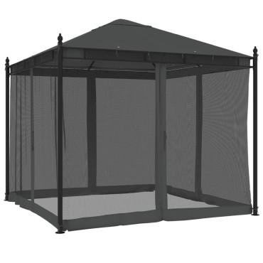 vidaXL Κιόσκι με Τοίχους από Δίχτυ Ανθρακί 2,93x2,93 μ. από Ατσάλι