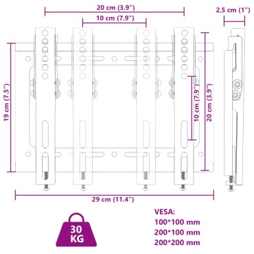 vidaXL Βάση Τηλεόρασης Επιτοίχια για 14-42Ιν Max VESA 200x200χιλ. 30κ.