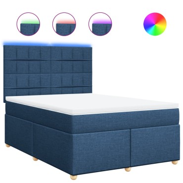 vidaXL Κρεβάτι Boxspring με Στρώμα Μπλε 140x200cm Υφασμάτινο 1 τεμ. - Διπλό
