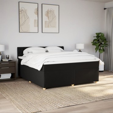 vidaXL Κρεβάτι Boxspring με Στρώμα Μαύρο 180x200cm Υφασμάτινο 1 τεμ. - Διπλό