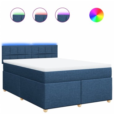 vidaXL Κρεβάτι Boxspring με Στρώμα Μπλε 140x200 εκ. Υφασμάτινο