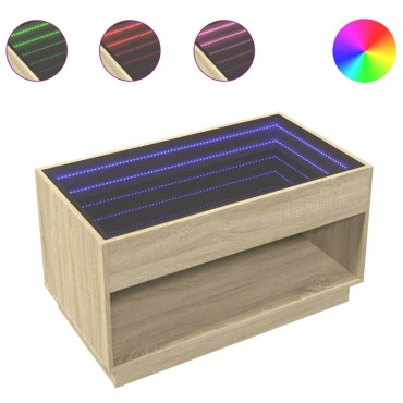 vidaXL Τραπεζάκι Σαλονιού Άπειρο Φως LED Sonoma Δρυς 90x50x50cm 1 τεμ.
