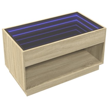 vidaXL Τραπεζάκι Σαλονιού Άπειρο Φως LED Sonoma Δρυς 90x50x50cm 1 τεμ.