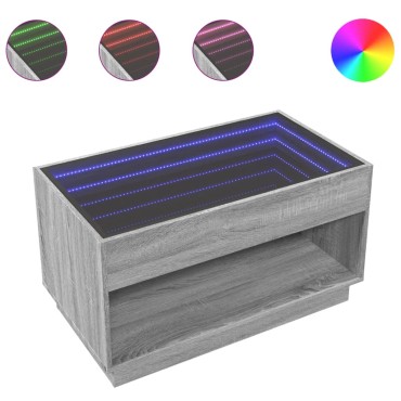 vidaXL Τραπεζάκι Σαλονιού Άπειρο Φως LED Γκρι Sonoma 90x50x50cm 1 τεμ.