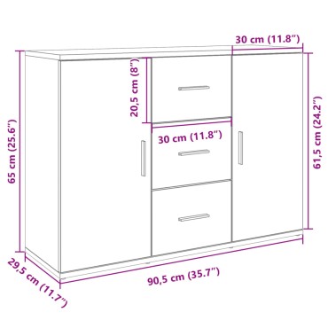 vidaXL Μπουφές Γκρι Sonoma 90,5x29,5x65cm από Επεξεργασμένο Ξύλο 1 τεμ.