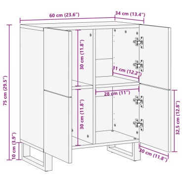 vidaXL Ντουλάπι 60x34x75cm από Μασίφ Ξύλο Ακακίας 1 τεμ.