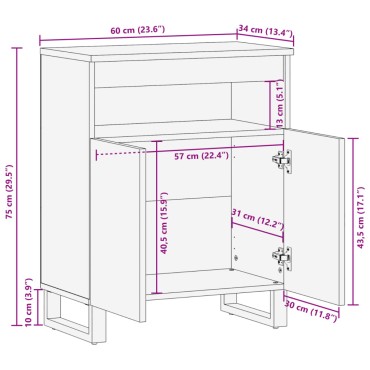 vidaXL Ντουλάπι Καφέ 60x34x75cm από Μασίφ Ξύλο Μάνγκο 1 τεμ.