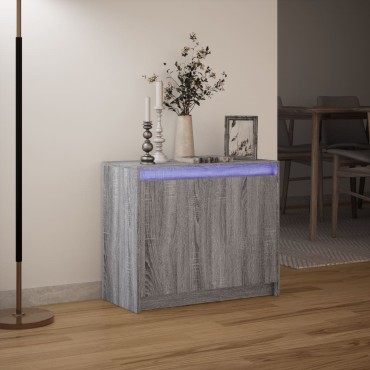 vidaXL Ντουλάπι με Φώτα LED Γκρι Sonoma 72x34x61cm Επεξεργασμένο Ξύλο 1 τεμ.