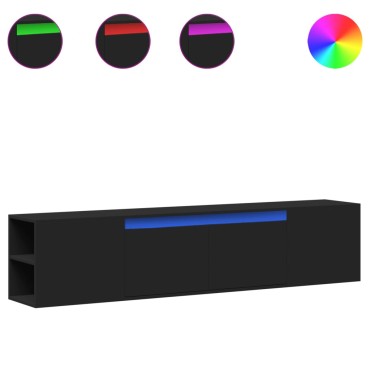 vidaXL Έπιπλο Τοίχου Τηλεόρασης με LED Μαύρο 180x31x39,5cm