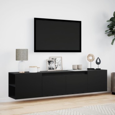 vidaXL Έπιπλο Τοίχου Τηλεόρασης με LED Μαύρο 180x31x39,5cm