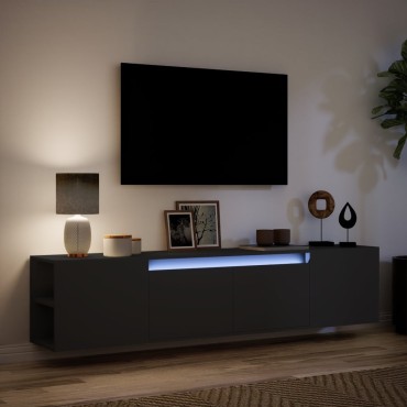vidaXL Έπιπλο Τοίχου Τηλεόρασης με LED Μαύρο 180x31x39,5cm
