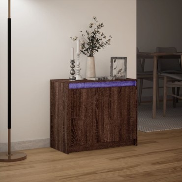 vidaXL Ντουλάπι με Φώτα LED Καφέ Δρυς 72x34x61cm Επεξεργασμένο Ξύλο 1 τεμ.