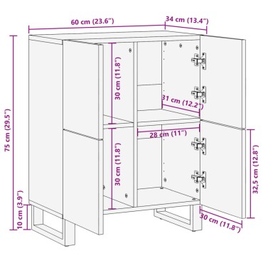 vidaXL Ντουλάπι 60x34x75cm από Μασίφ Ξύλο Μάνγκο 1 τεμ.