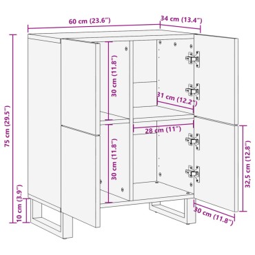 vidaXL Ντουλάπι 60x34x75cm από Μασίφ Ξύλο Ακακίας 1 τεμ.