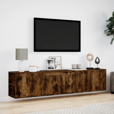 vidaXL Έπιπλο Τοίχου Τηλεόρασης με LED Καπνιστή Δρυς 180x31x39,5cm