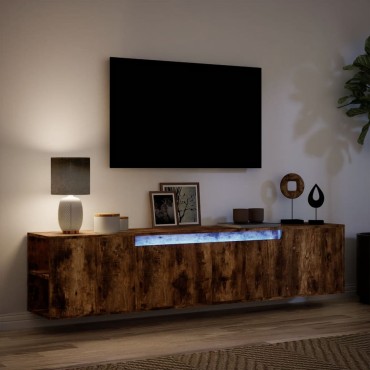 vidaXL Έπιπλο Τοίχου Τηλεόρασης με LED Καπνιστή Δρυς 180x31x39,5cm