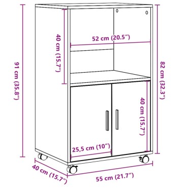vidaXL Ντουλάπι Τροχήλατο Sonoma Δρυς 55x40x91cm από Επεξ. Ξύλο 1 τεμ.