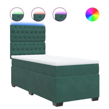 vidaXL Κρεβάτι Boxspring με Στρώμα Σκούρο Πράσινο 90x200 εκ. Βελούδινο