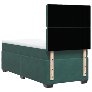 vidaXL Κρεβάτι Boxspring με Στρώμα Σκούρο Πράσινο 90x200 εκ. Βελούδινο
