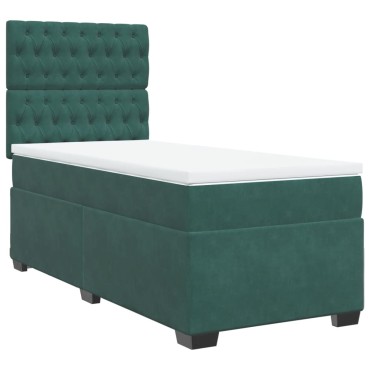 vidaXL Κρεβάτι Boxspring με Στρώμα Σκούρο Πράσινο 90x200 εκ. Βελούδινο
