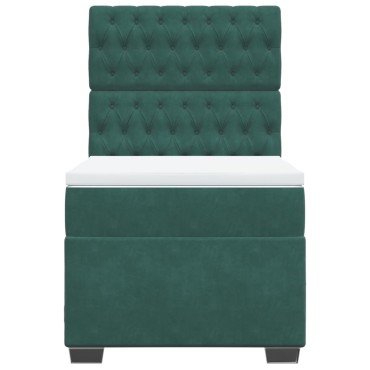vidaXL Κρεβάτι Boxspring με Στρώμα Σκούρο Πράσινο 90x200 εκ. Βελούδινο