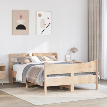 vidaXL Πλαίσιο Κρεβατιού με Κεφαλάρι 140x200cm από Μασίφ Ξύλο Πεύκου 1 τεμ. - Διπλό