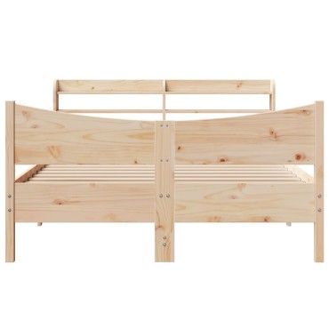 vidaXL Πλαίσιο Κρεβατιού με Κεφαλάρι 140x200cm από Μασίφ Ξύλο Πεύκου 1 τεμ. - Διπλό