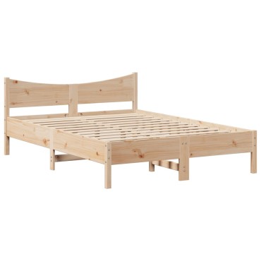 vidaXL Πλαίσιο Κρεβατιού με Κεφαλάρι 140x200cm από Μασίφ Ξύλο Πεύκου 1 τεμ. - Διπλό