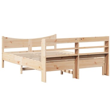 vidaXL Πλαίσιο Κρεβατιού με Κεφαλάρι 140x200cm από Μασίφ Ξύλο Πεύκου 1 τεμ. - Διπλό