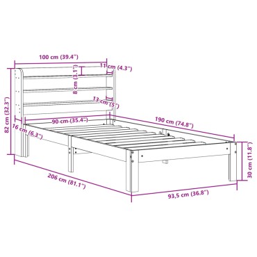 vidaXL Σκελετός Κρεβ. Χωρίς Στρώμα Καφέ Κεριού 90x190cm Μασίφ Πεύκο 1 τεμ. - Μονό