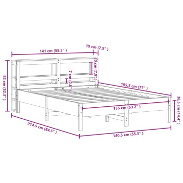 vidaXL Σκελετός Κρεβ. Χωρίς Στρώμα Καφέ Κεριού 135x190 εκ Μασίφ Πεύκο