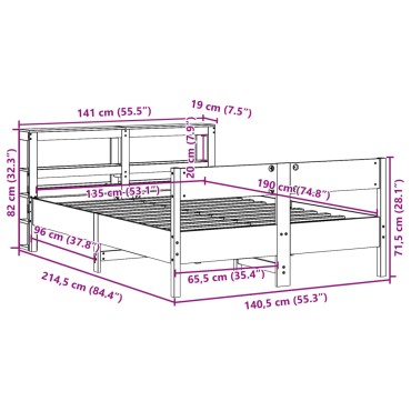 vidaXL Σκελετός Κρεβ. Χωρίς Στρώμα Καφέ Κεριού 135x190 εκ Μασίφ Πεύκο