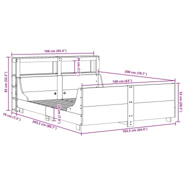 vidaXL Σκελετός Κρεβ. Χωρίς Στρώμα Λευκό 160x200cm Μασίφ Πεύκο 1 τεμ. - Διπλό