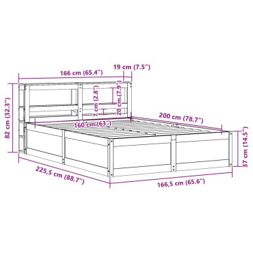 vidaXL Πλαίσιο Κρεβατιού με Κεφαλάρι Μελί 160x200εκ. Μασίφ Ξύλο Πεύκου